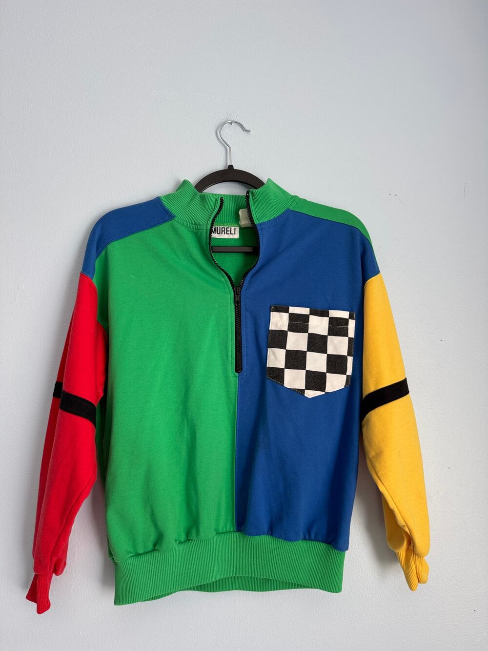 Vintage 90s Mureli Colorblock Quarter Zip Sweatshirt Checkered Pocket Size S